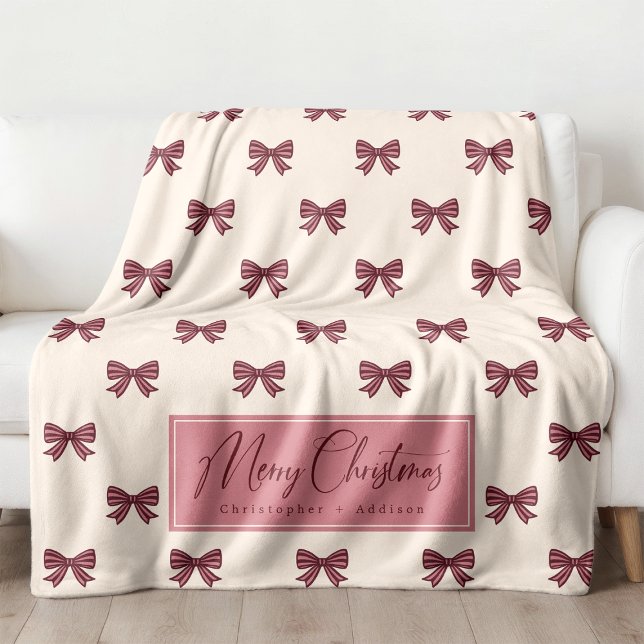 Cute Personalized Striped Bow Pattern Christmas Fleece Blanket (Creator Uploaded)
