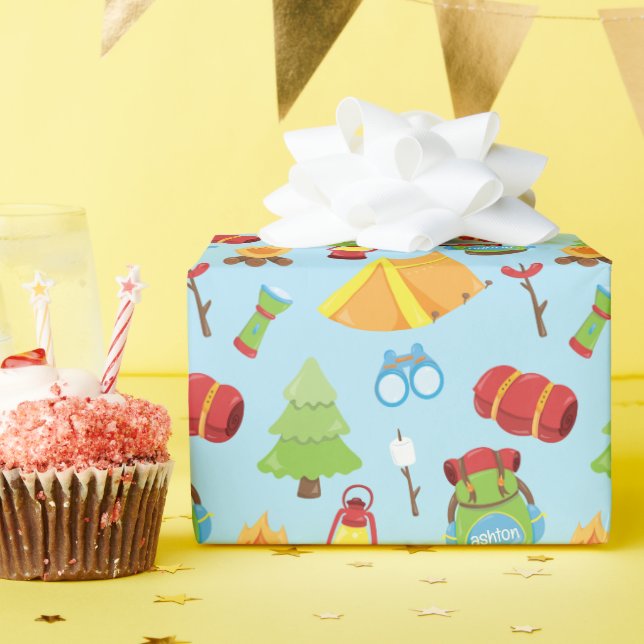 Cute Personalized Summer Camp Pattern Wrapping Paper (Birthday Party)