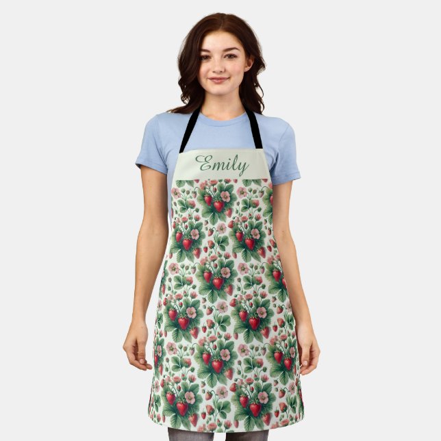 Cute personalized summer strawberries apron (Worn)