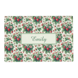 Cute personalized summer strawberries placemat