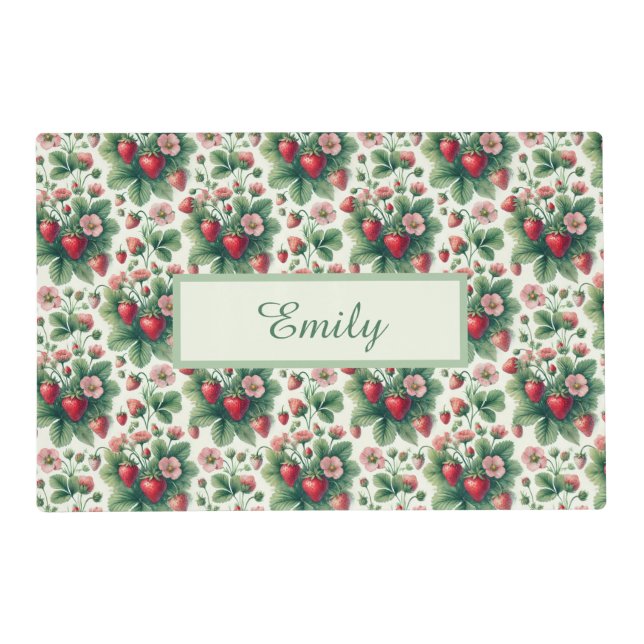 Cute personalized summer strawberries placemat (Front)