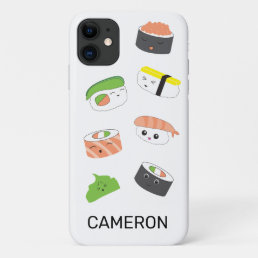 Cute Personalized Sushi Kawaii style illustration iPhone 11 Case