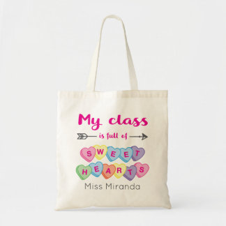 Cute Personalized Teacher Appreciation Valentines Tote Bag