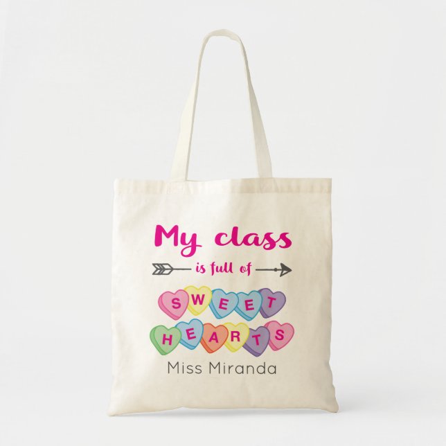 Cute Personalized Teacher Appreciation Valentines Tote Bag (Front)