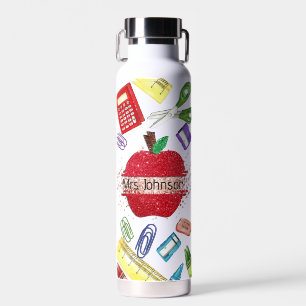 Cute Personalized Teacher Back To School Apple Water Bottle