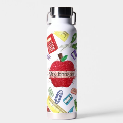 Cute Personalized Teacher Back To School Apple  Water Bottle