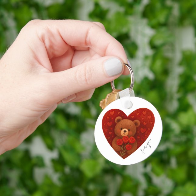 Cute Personalized Teddy Bear Keychain Keepsake (Hand)