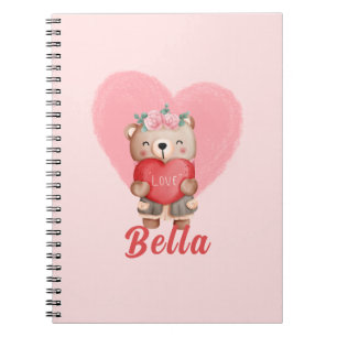 Cute Personalized Teddy Hearts Kids Valentines Day Notebook