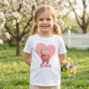 Cute Personalized Teddy Hearts Kids Valentines Day T-Shirt