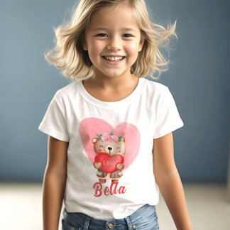 Cute Personalized Teddy Hearts Kids Valentines Day T-Shirt