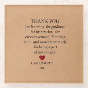 cute personalized thank you love glass coaster