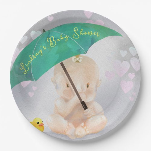Cute Personalized Tiny Watercolor Baby Shower Paper Plates