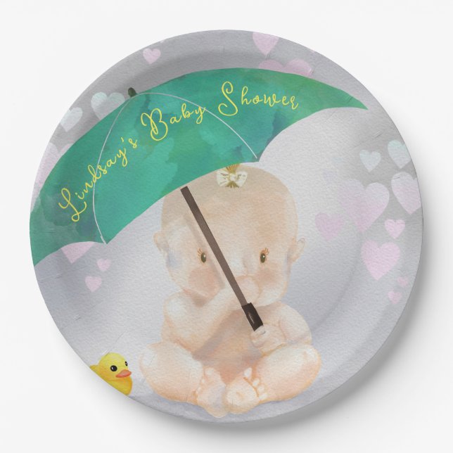 Cute Personalized Tiny Watercolor Baby Shower Paper Plates (Front)
