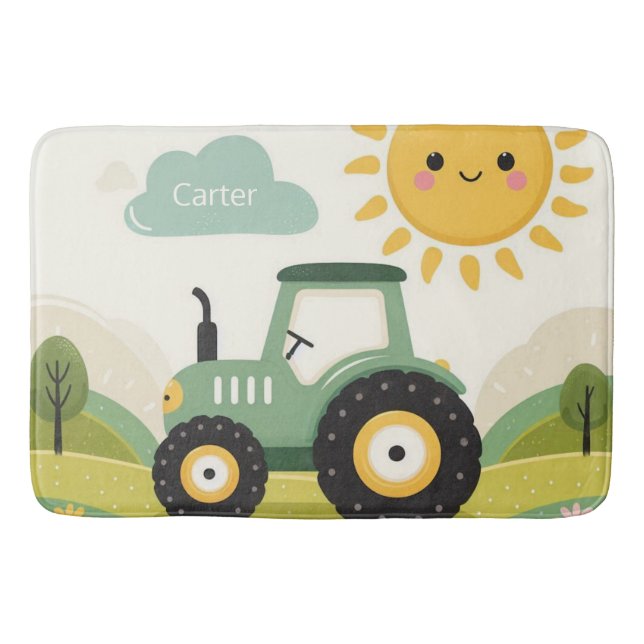 Cute, personalized tractor/farm bath mat (Front)