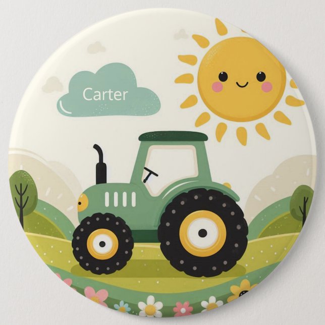 Cute, personalized tractor/farm button (Front)