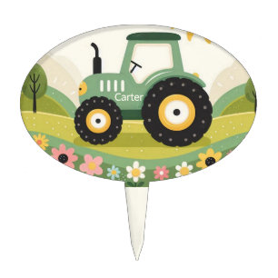 Cute, personalized tractor/farm cake topper