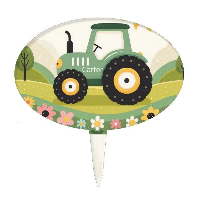 Cute, personalized tractor/farm cake topper (Front)