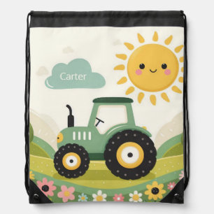 Cute, personalized tractor/farm drawstring bag