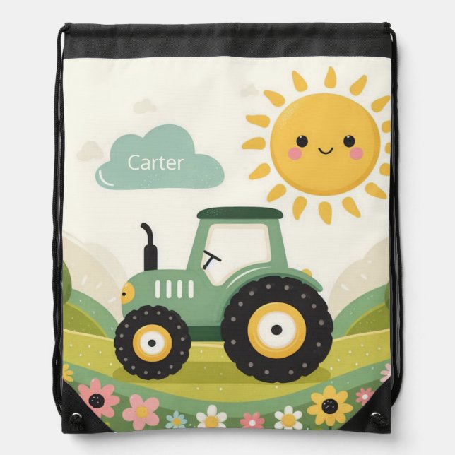 Cute, personalized tractor/farm drawstring bag (Front)