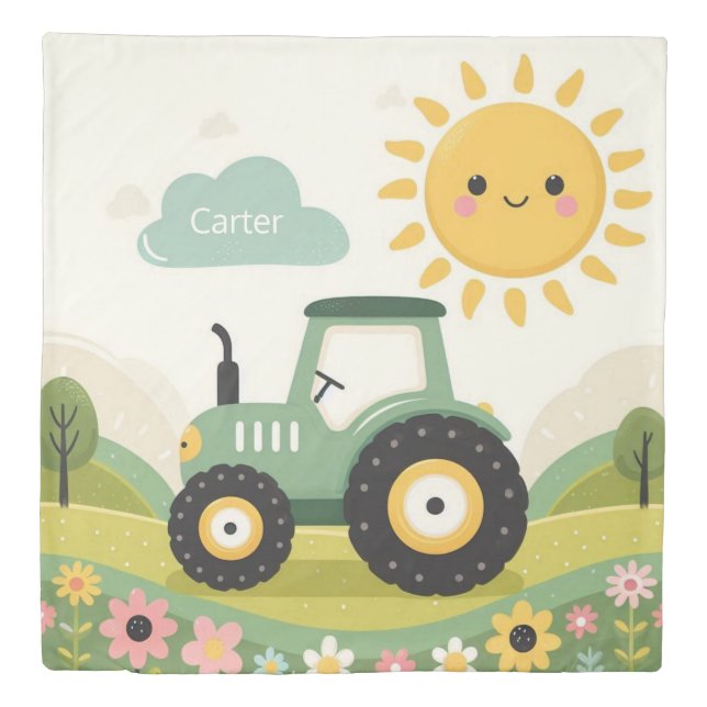 Cute, personalized tractor/farm duvet cover (Front)