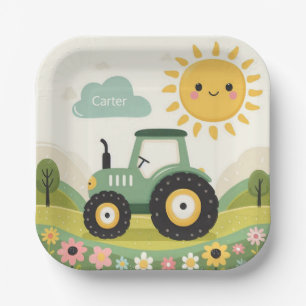 Cute, personalized tractor/farm paper plates