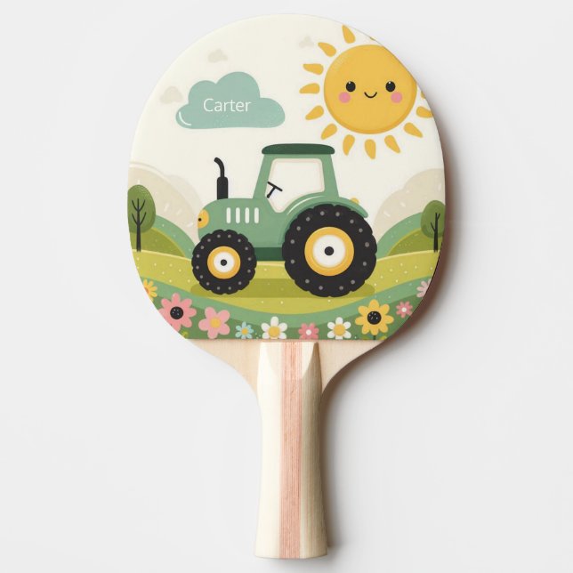 Cute, personalized tractor/farm ping pong paddle (Front)