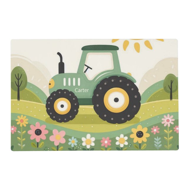 Cute, personalized tractor/farm placemat (Front)