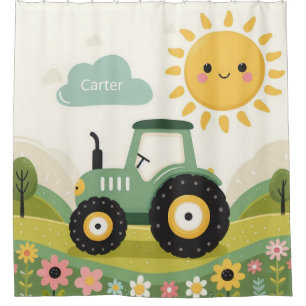 Cute, personalized tractor/farm shower curtain