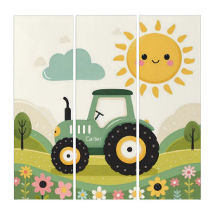Cute, personalized tractor/farm triptych