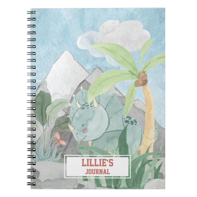 Cute Personalized Triceratops Dinosaur Journal (Front)