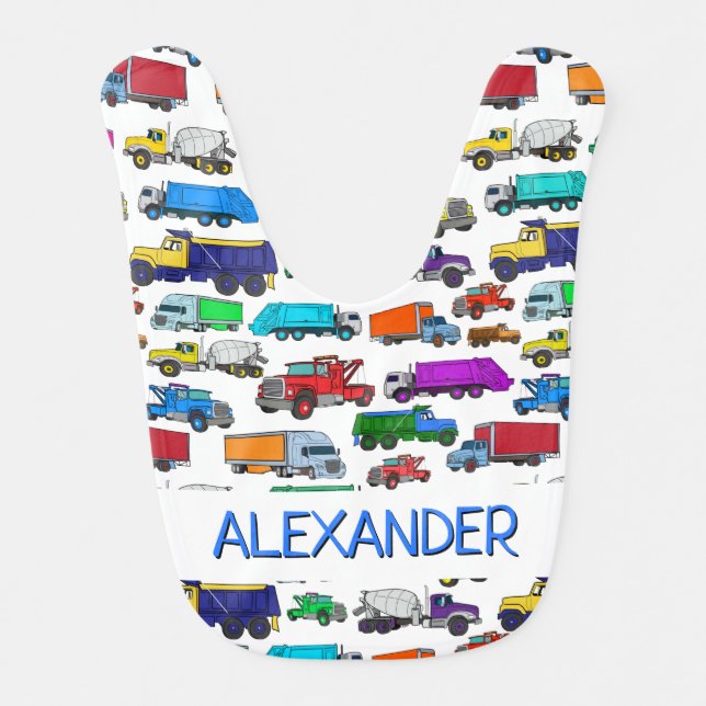 Cute Personalized Truck Illustrations Baby Bib (Front)