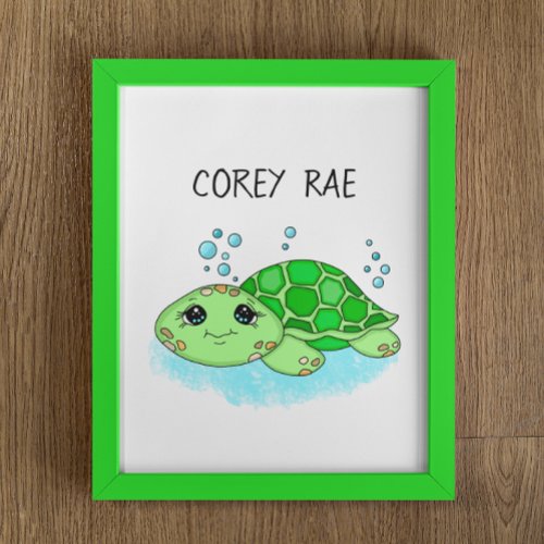 Cute Personalized Turtle Artwork Poster
