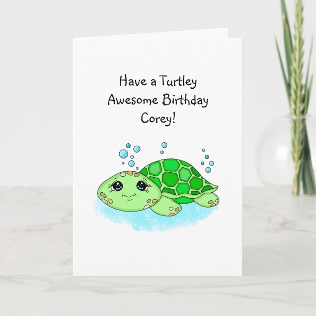 Cute Personalized Turtle Pun Happy Birthday Card (Front)