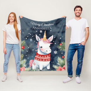 Cute Personalized Unicorn Christmas Fleece Blanket