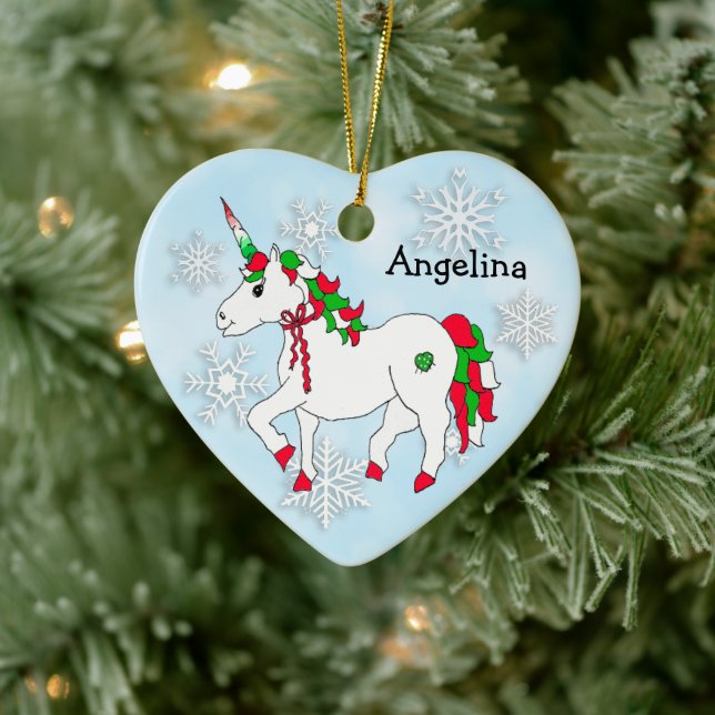 Cute Personalized Unicorn Girl's Name Christmas Ceramic Ornament (Tree)