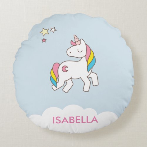 Cute Personalized Unicorn Magical Pastel Round Pillow