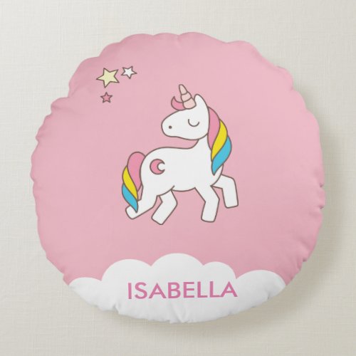 Cute Personalized Unicorn Magical Pastel Round Pillow