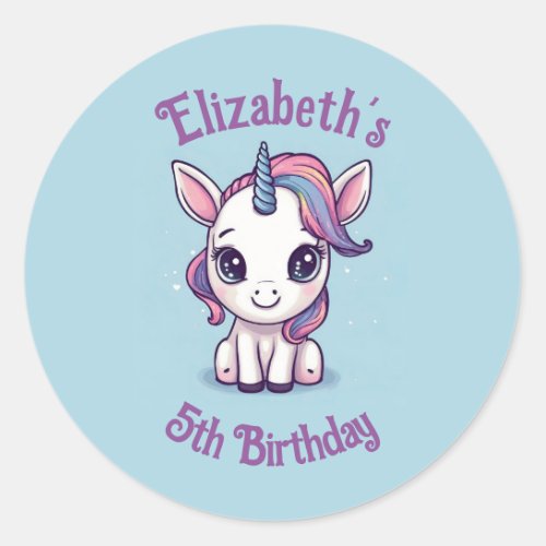 Cute Personalized Unicorn Party Favor Invitation Classic Round Sticker