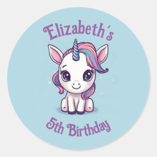 Cute Personalized Unicorn Party Favor, Invitation Classic Round Sticker