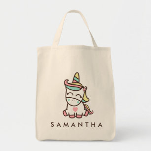 Cute personalized unicorn rainbow birthday tote bag