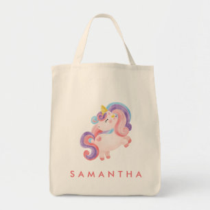 Cute personalized unicorn rainbow pink tote bag
