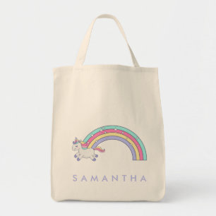 Cute personalized unicorn rainbow purple tote bag