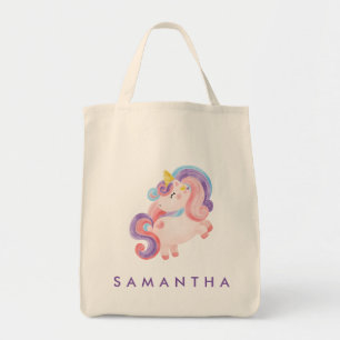 Cute personalized unicorn rainbow purple tote bag