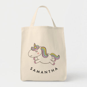 Cute personalized unicorn rainbow tote bag