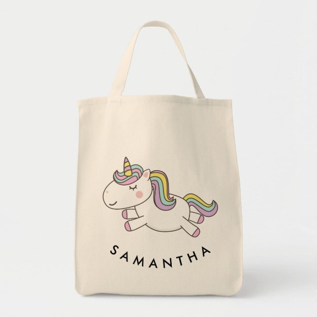 Cute personalized unicorn rainbow tote bag (Front)