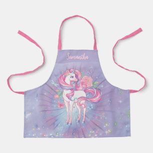 Cute Personalized Unicorn Roses & Butterflies girl Apron