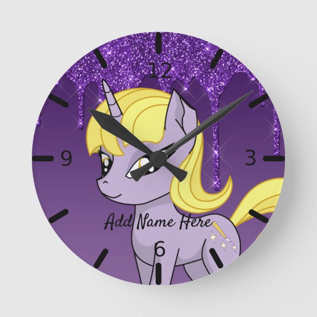 Cute Personalized Unicorn Round Clock (Front)