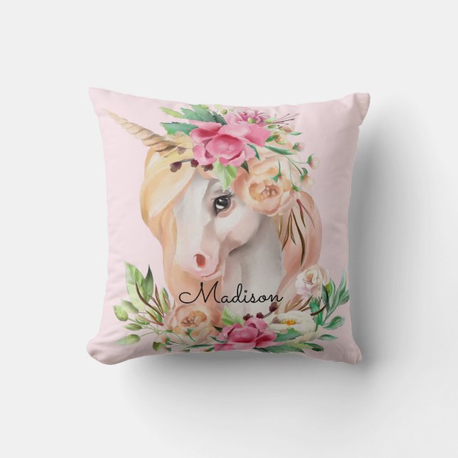 Cute Personalized Unicorn Throw Pillow (Front)