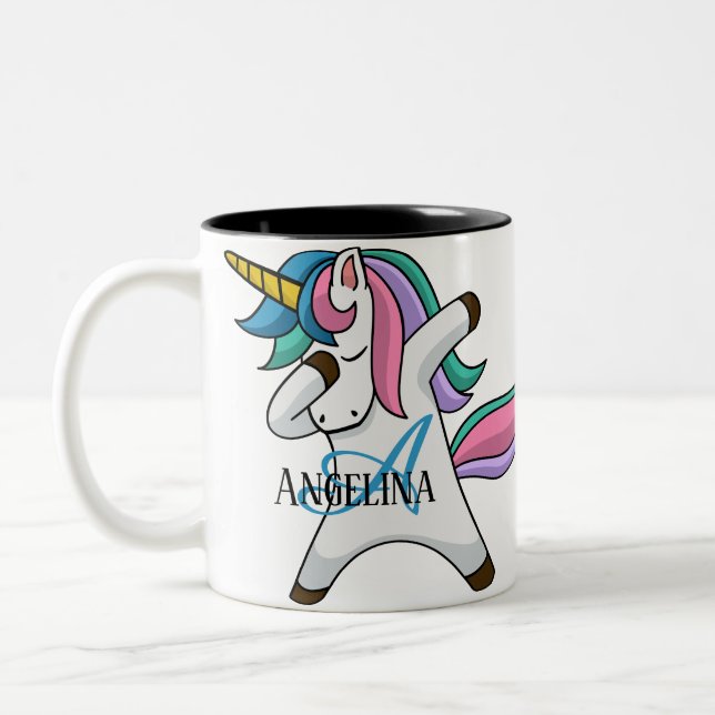 Cute Personalized Unicorn Two-Tone Coffee Mug (Left)