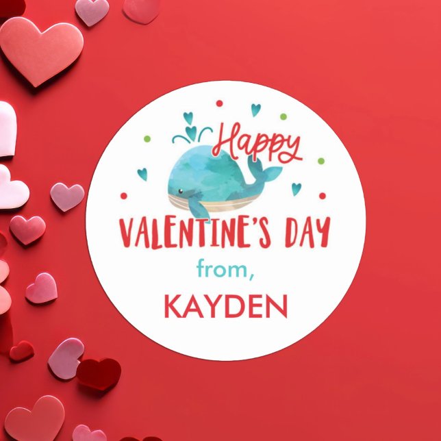 Cute Personalized Valentine Day School Treat   Classic Round Sticker (Creator Uploaded)